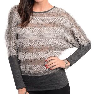 Gray Charcoal Sweater top with Striped Pattern